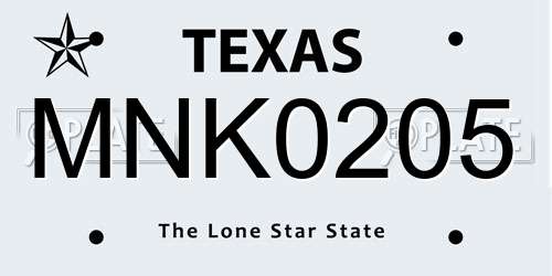 MNK0205 Texas License Plate