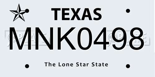 MNK0498 Texas License Plate