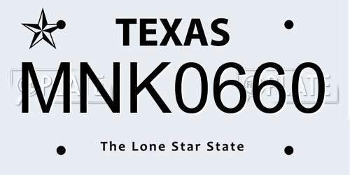 MNK0660 Texas License Plate