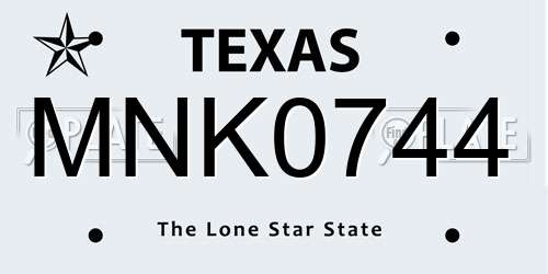 MNK0744 Texas License Plate