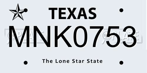 MNK0753 Texas License Plate