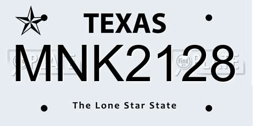 MNK2128 Texas License Plate