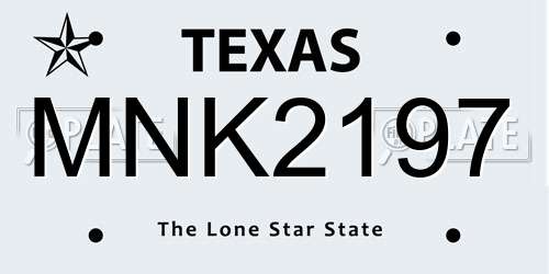 MNK2197 Texas License Plate