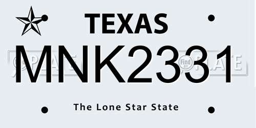 MNK2331 Texas License Plate