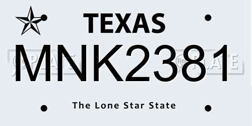 MNK2381 Texas License Plate