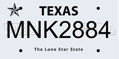 MNK2884 Texas License Plate