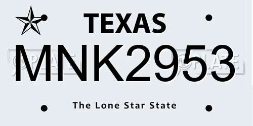 MNK2953 Texas License Plate