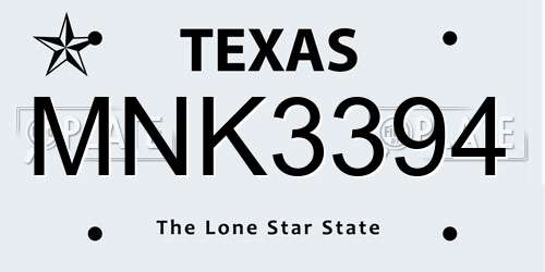 MNK3394 Texas License Plate