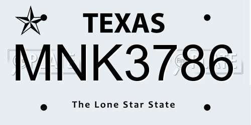 MNK3786 Texas License Plate
