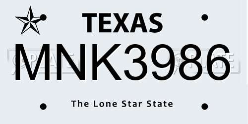 MNK3986 Texas License Plate