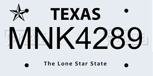 MNK4289 Texas License Plate