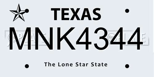 MNK4344 Texas License Plate