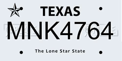 MNK4764 Texas License Plate
