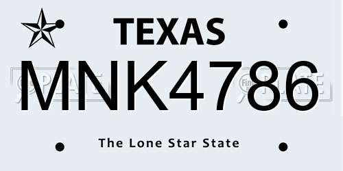 MNK4786 Texas License Plate