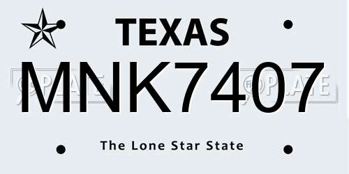 MNK7407 Texas License Plate