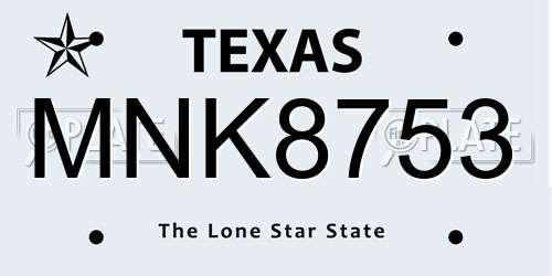 MNK8753 Texas License Plate