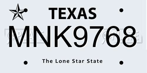 MNK9768 Texas License Plate
