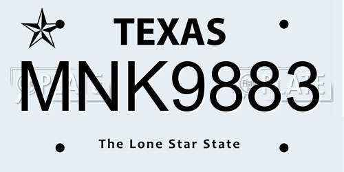 MNK9883 Texas License Plate