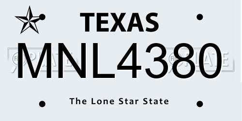 MNL4380 Texas License Plate