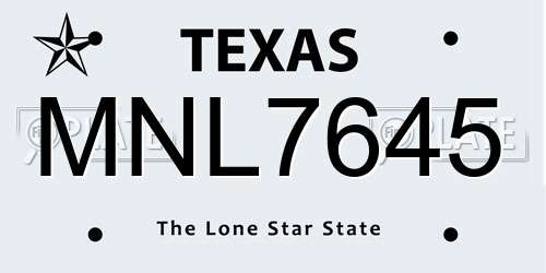 MNL7645 Texas License Plate