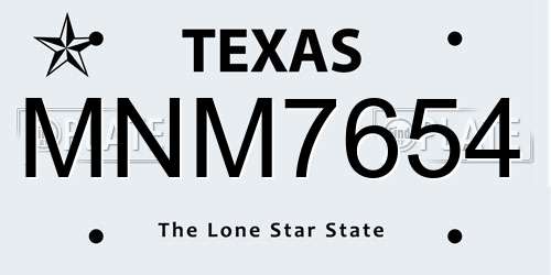 MNM7654 Texas License Plate