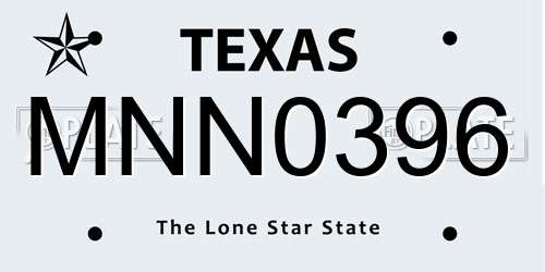 MNN0396 Texas License Plate
