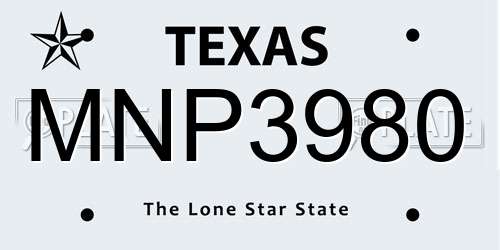 MNP3980 Texas License Plate