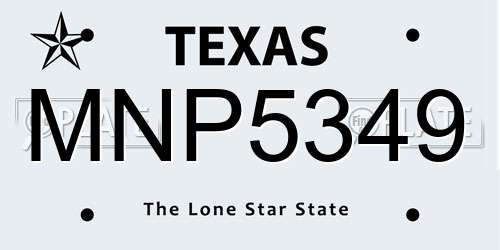 MNP5349 Texas License Plate