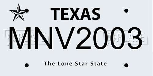 MNV2003 Texas License Plate