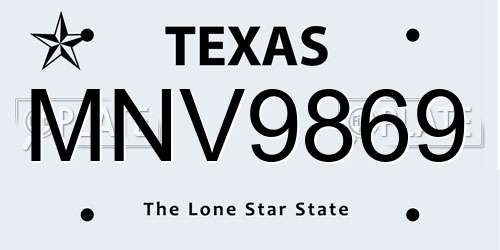MNV9869 Texas License Plate
