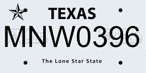 MNW0396 Texas License Plate