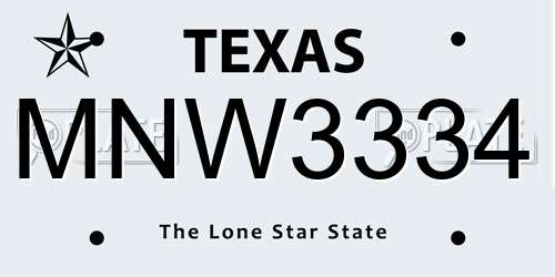 MNW3334 Texas License Plate