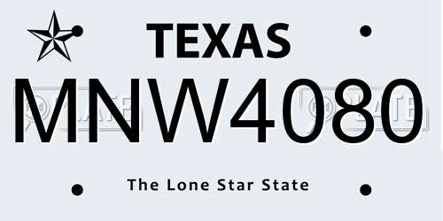 MNW4080 Texas License Plate