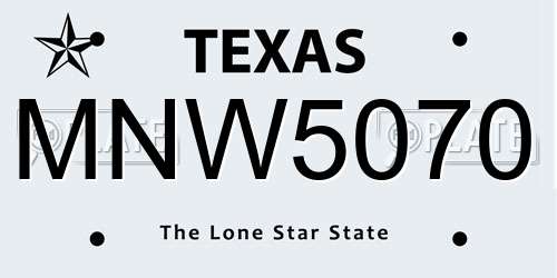 MNW5070 Texas License Plate