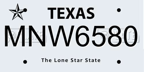 MNW6580 Texas License Plate