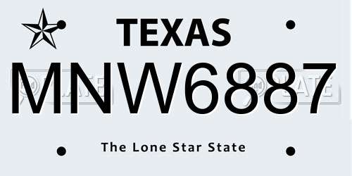 MNW6887 Texas License Plate
