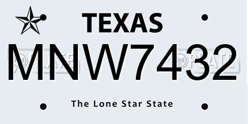 MNW7432 Texas License Plate