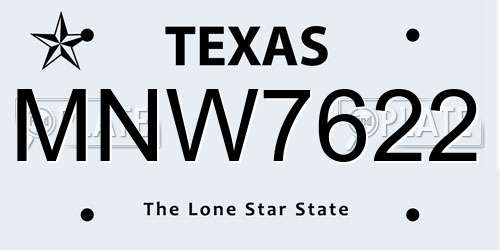 MNW7622 Texas License Plate