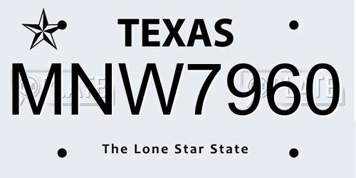 MNW7960 Texas License Plate