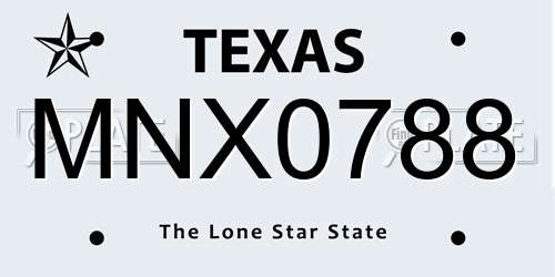 MNX0788 Texas License Plate