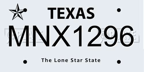 MNX1296 Texas License Plate
