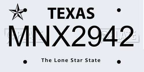 MNX2942 Texas License Plate