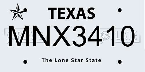 MNX3410 Texas License Plate