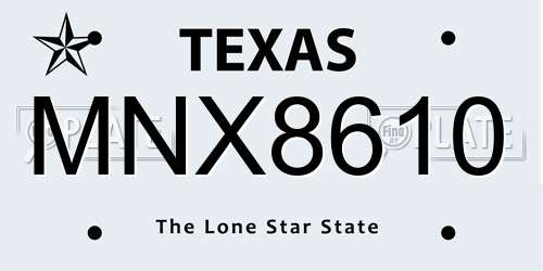 MNX8610 Texas License Plate