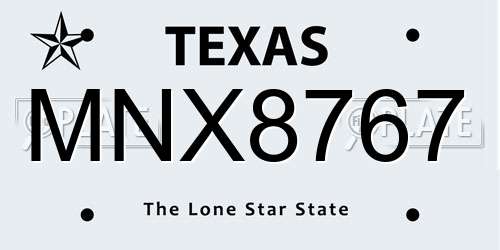 MNX8767 Texas License Plate