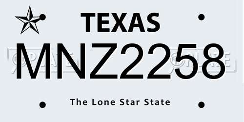 MNZ2258 Texas License Plate