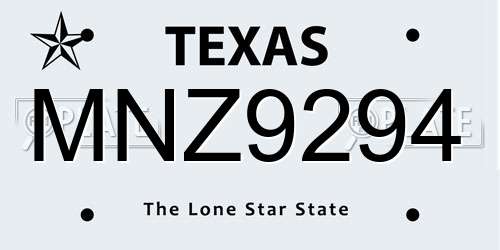 MNZ9294 Texas License Plate