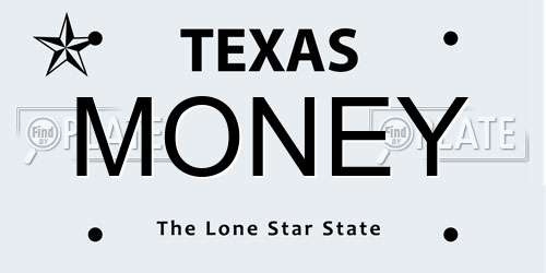MONEY Texas License Plate