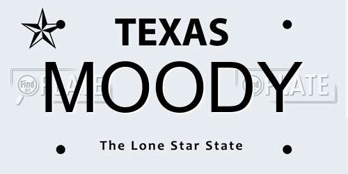 MOODY Texas License Plate