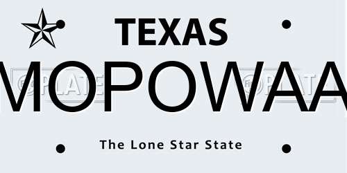 MOPOWAA Texas License Plate